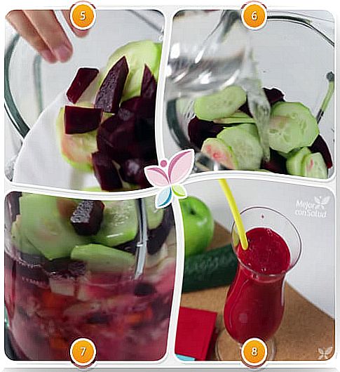 Final steps to make beet, cucumber and apple juice.