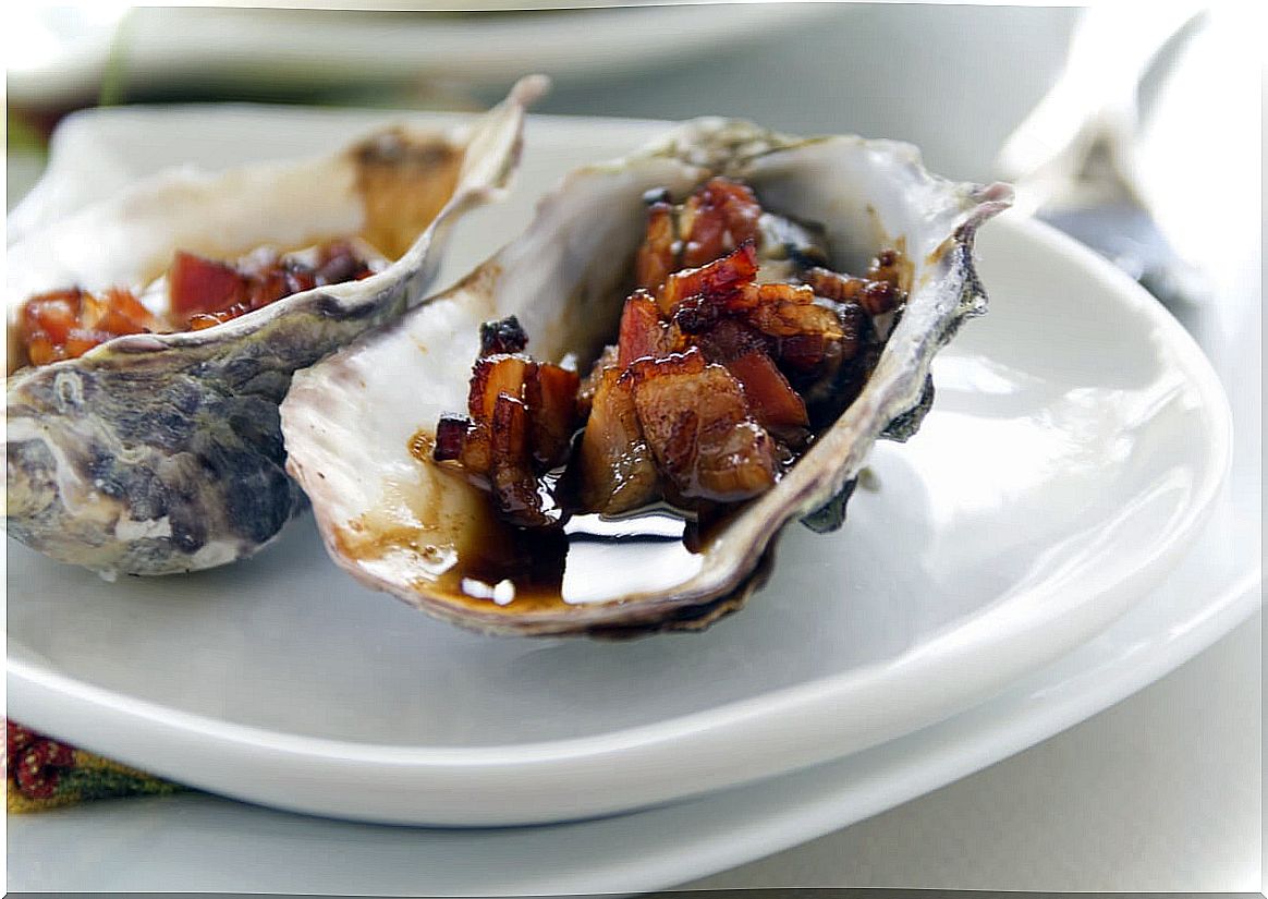 Oysters on a plate.