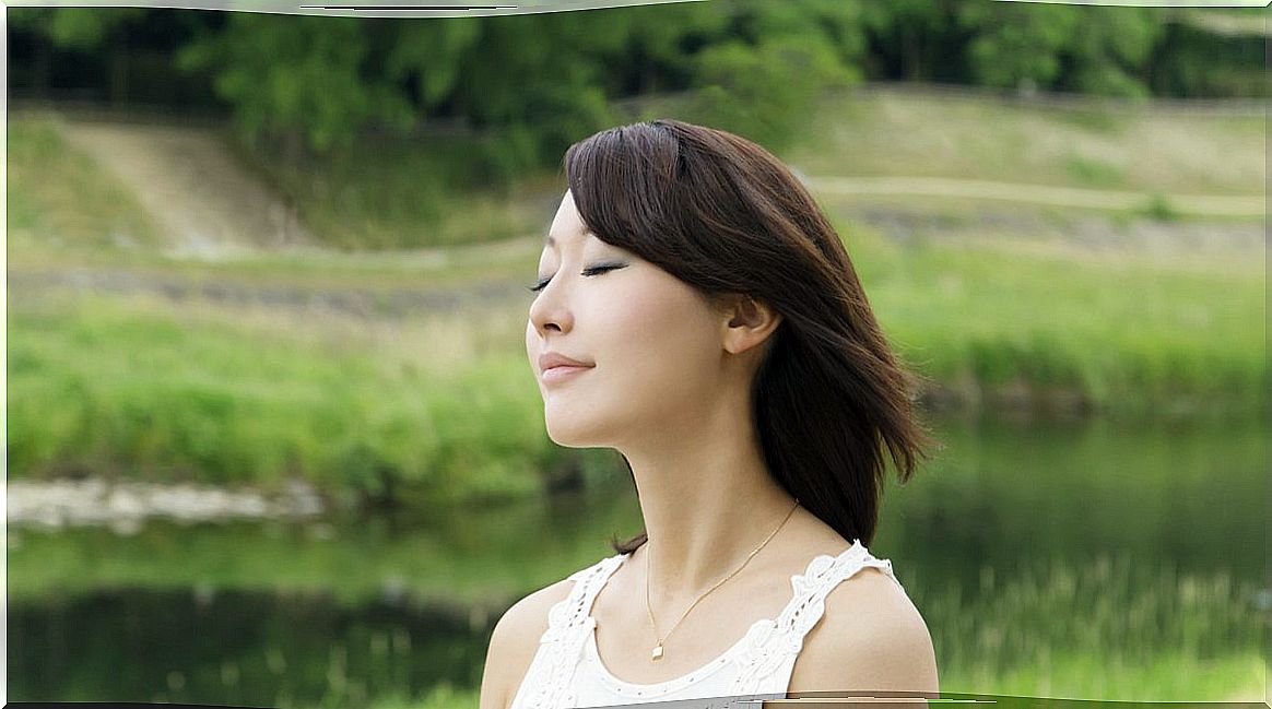 Japanese woman breathing