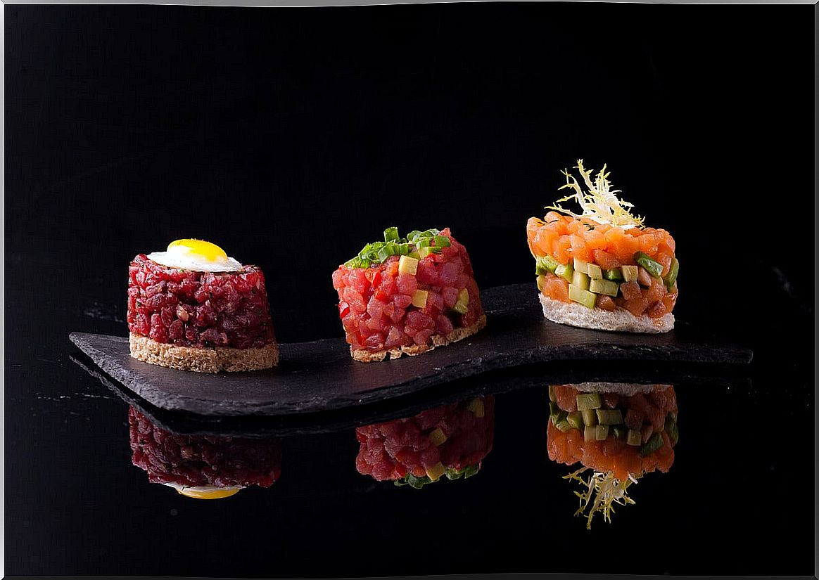 Beef and fish tartare.