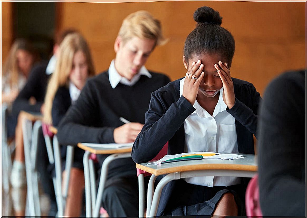 Little girl with stress at school.